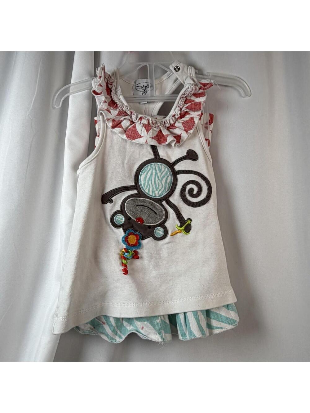 Mud Pie Barbie  Monkey Themed 2 Piece 12-18m Top And Pants Ruffled